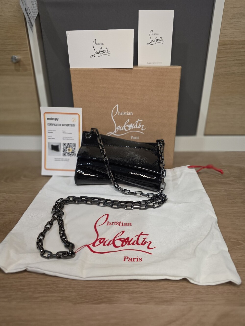 Christian Louboutin Black Patent Leather Chain Crossbody Bag NWT